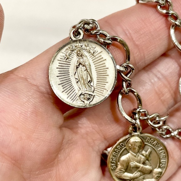 Vintage Sterling Silver 925 Catholic Christian Charm Bracelet Religious Mary - Picture 2 of 11